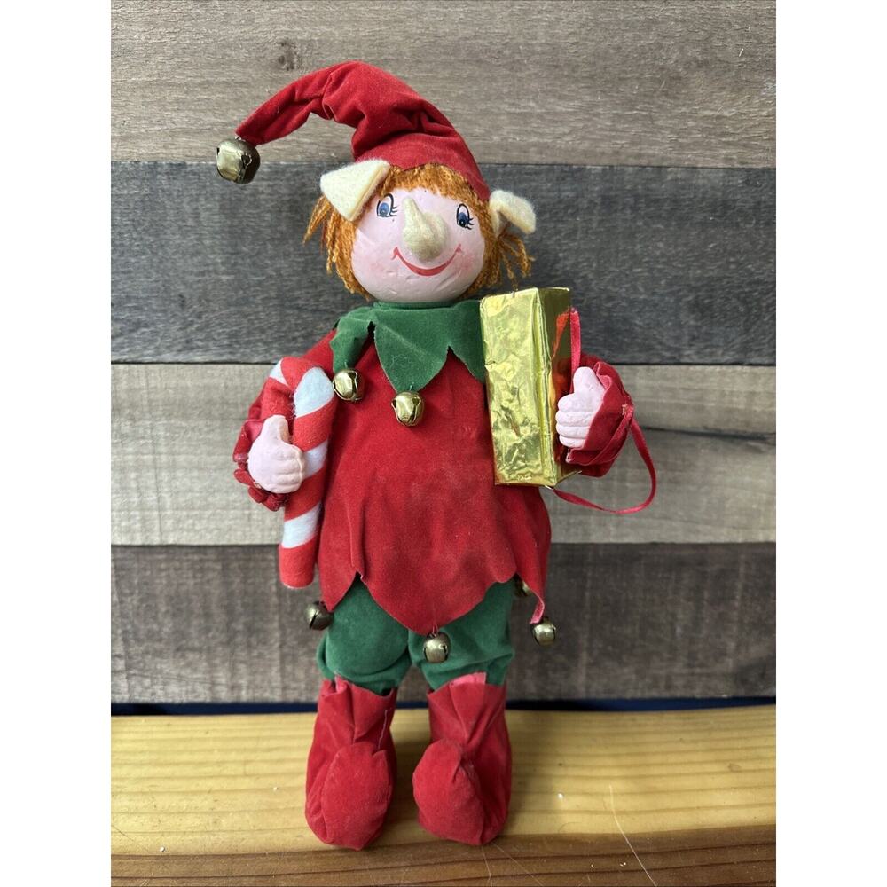 Vintage Paper Mache Christmas Elf Figure w/Bells 12" Signed J Miller